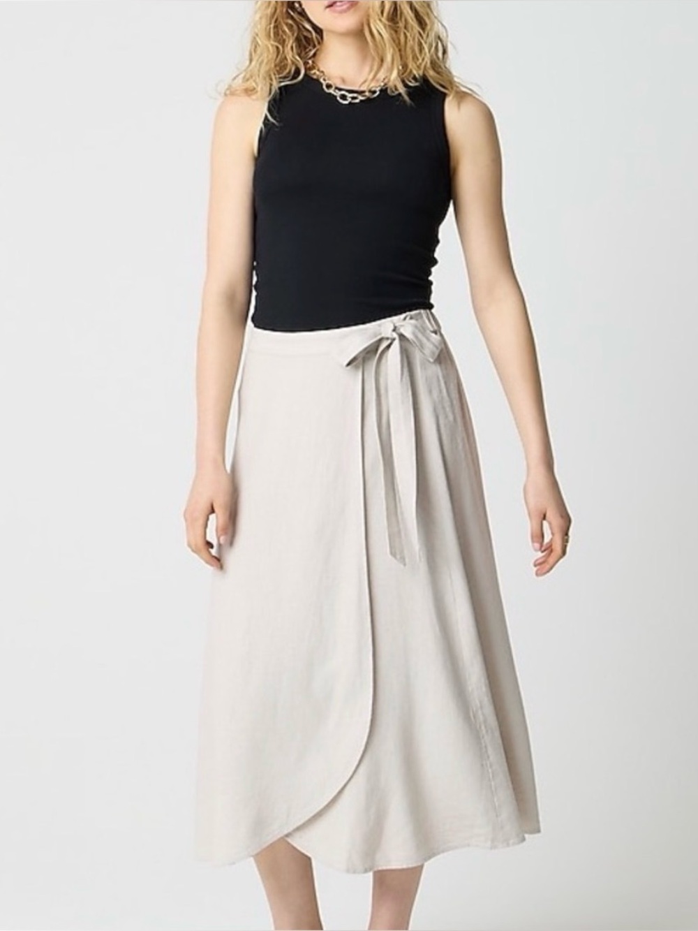 J. Crew Linen-blend faux-wrap skirt Silver Sand Size XL